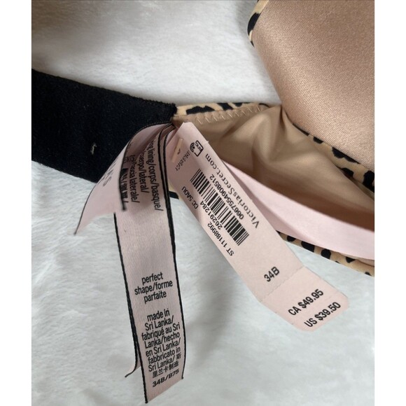 Victoria's Secret Perfect Shape Bra Animal Print Tan Black Size 34B NEW - Picture 4 of 9